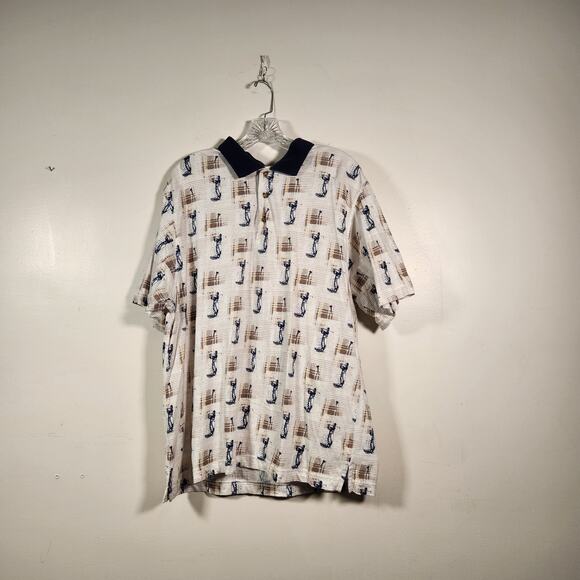 MUNSINGWEAR GOLF Vintage Golf Polo Men XL Blue Tan AOP 100% Cotton